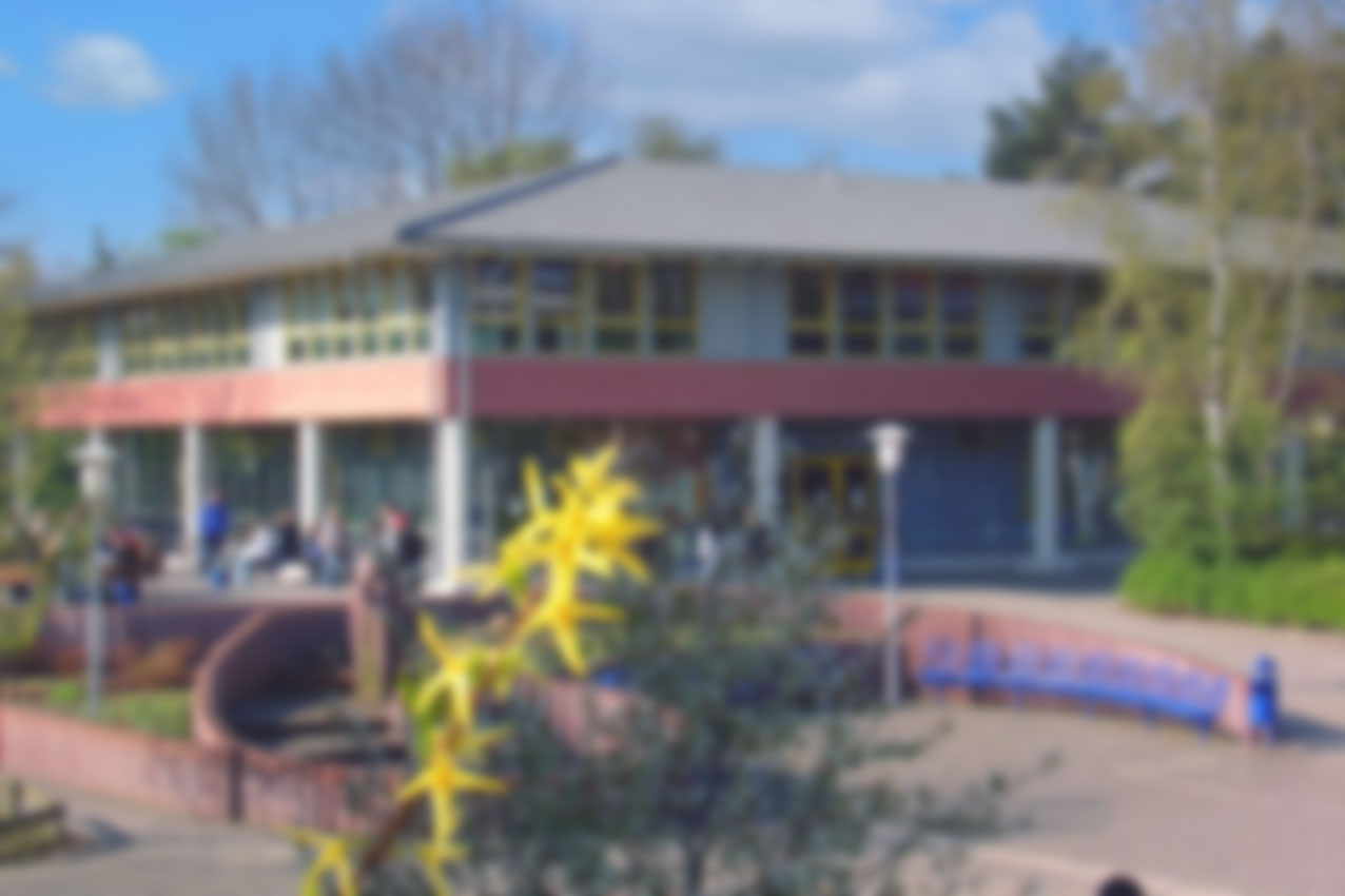 Der Schulhof, und die Fassade, der Ludwig-Erhard-Schule. 